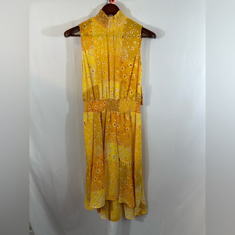Nanette Lepore Floral Neck Dress Yellow Sz-6